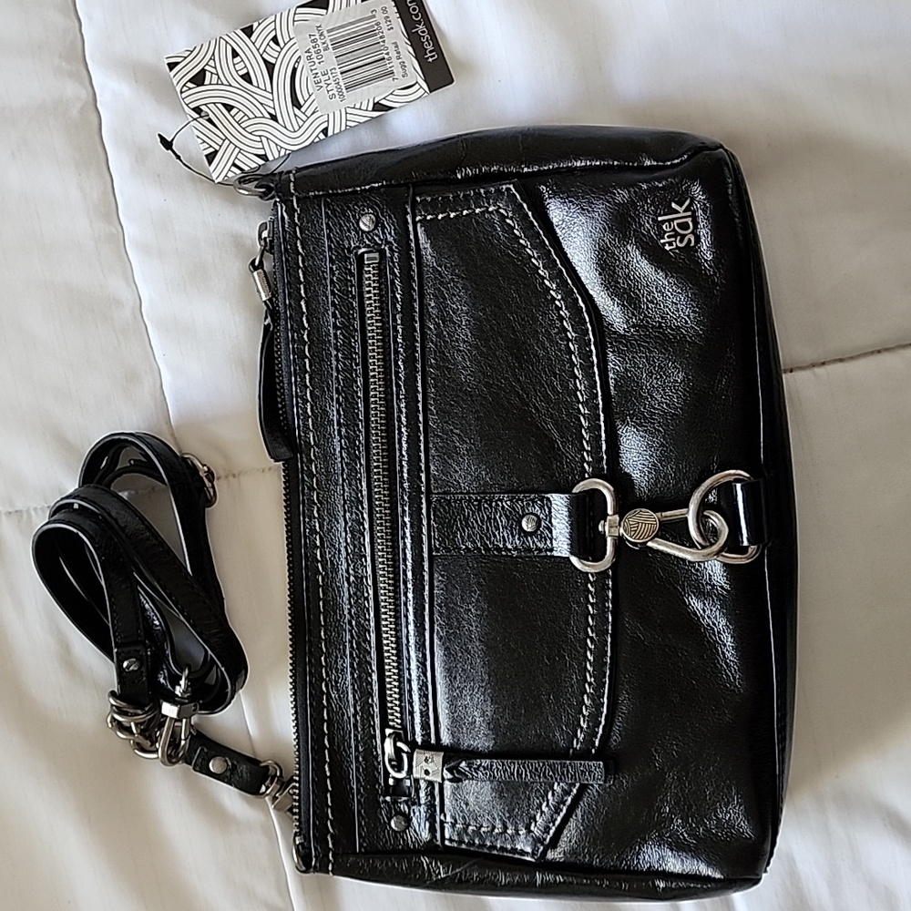 The Sak Shiny Black Leather Shoulder Bag